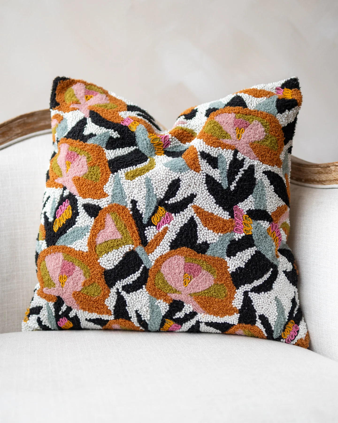 Clara Handmade Organic Cotton Beaded Throw Pillow