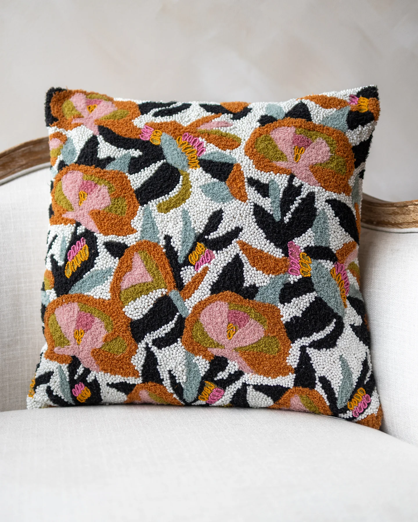 Clara Handmade Organic Cotton Beaded Throw Pillow - Image 3