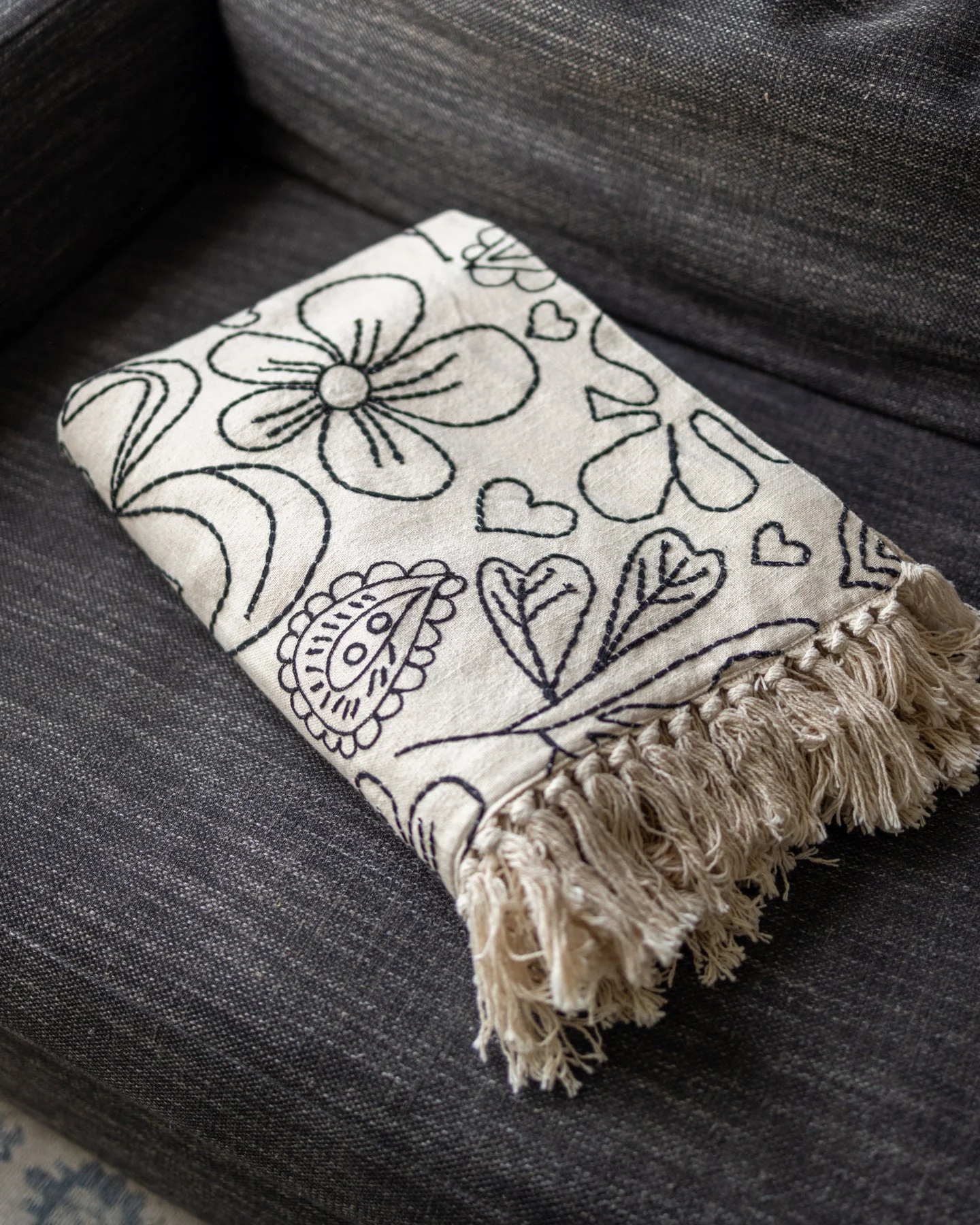 Cordelia Hand Embroidered Organic Cotton Throw Blanket - Image 3