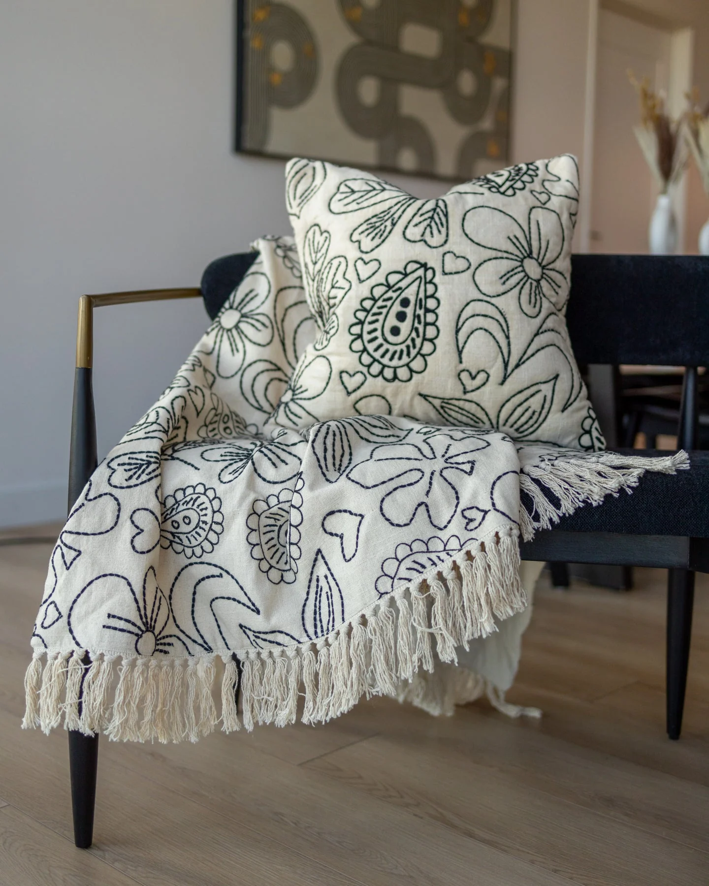 Cordelia Hand Embroidered Organic Cotton Throw Blanket - Image 4