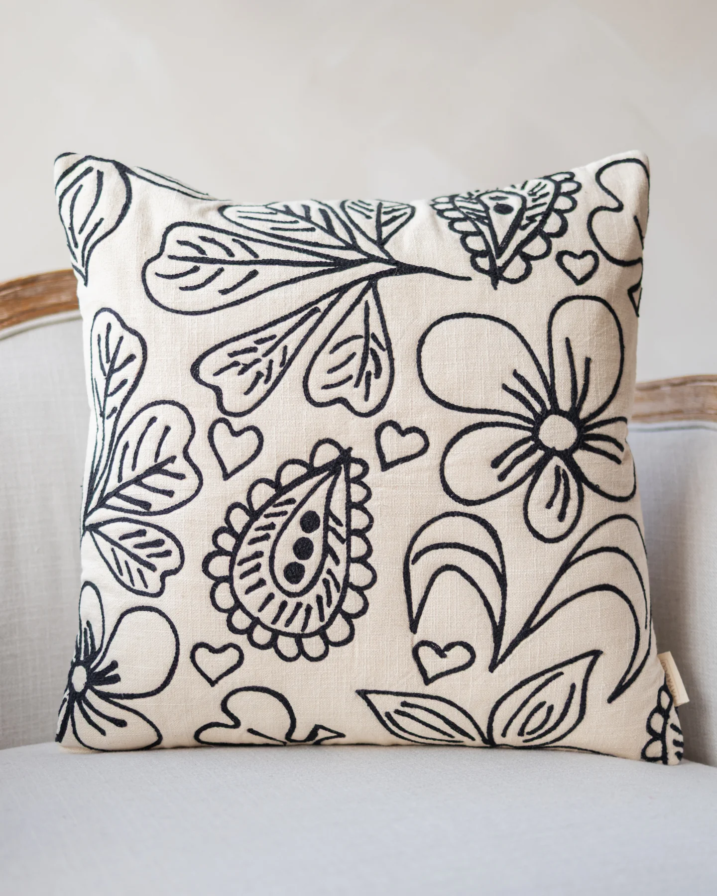 Cordelia Hand Embroidered Organic Cotton Throw Pillow - Image 3