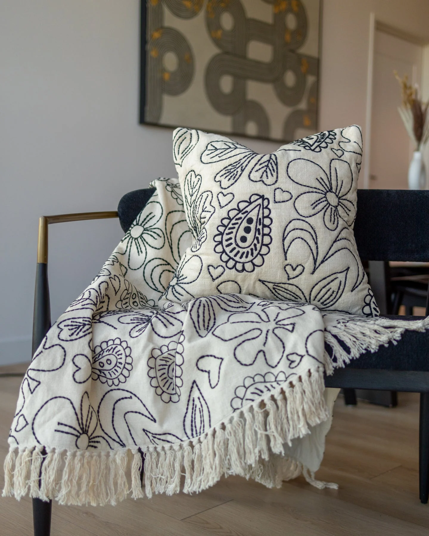 Cordelia Hand Embroidered Organic Cotton Throw Pillow - Image 5