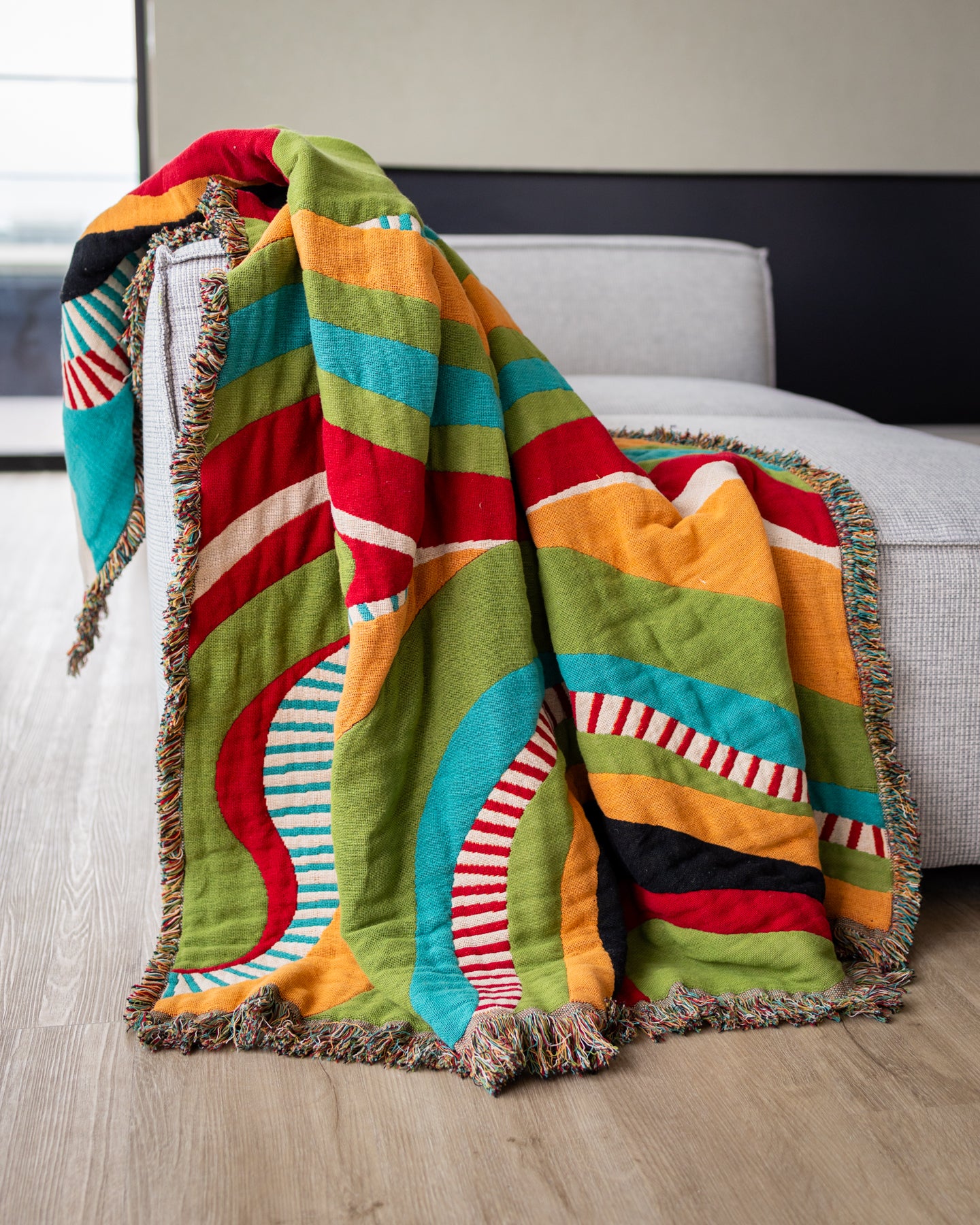 Echo Abstract Organic Cotton Tapestry Throw Blanket