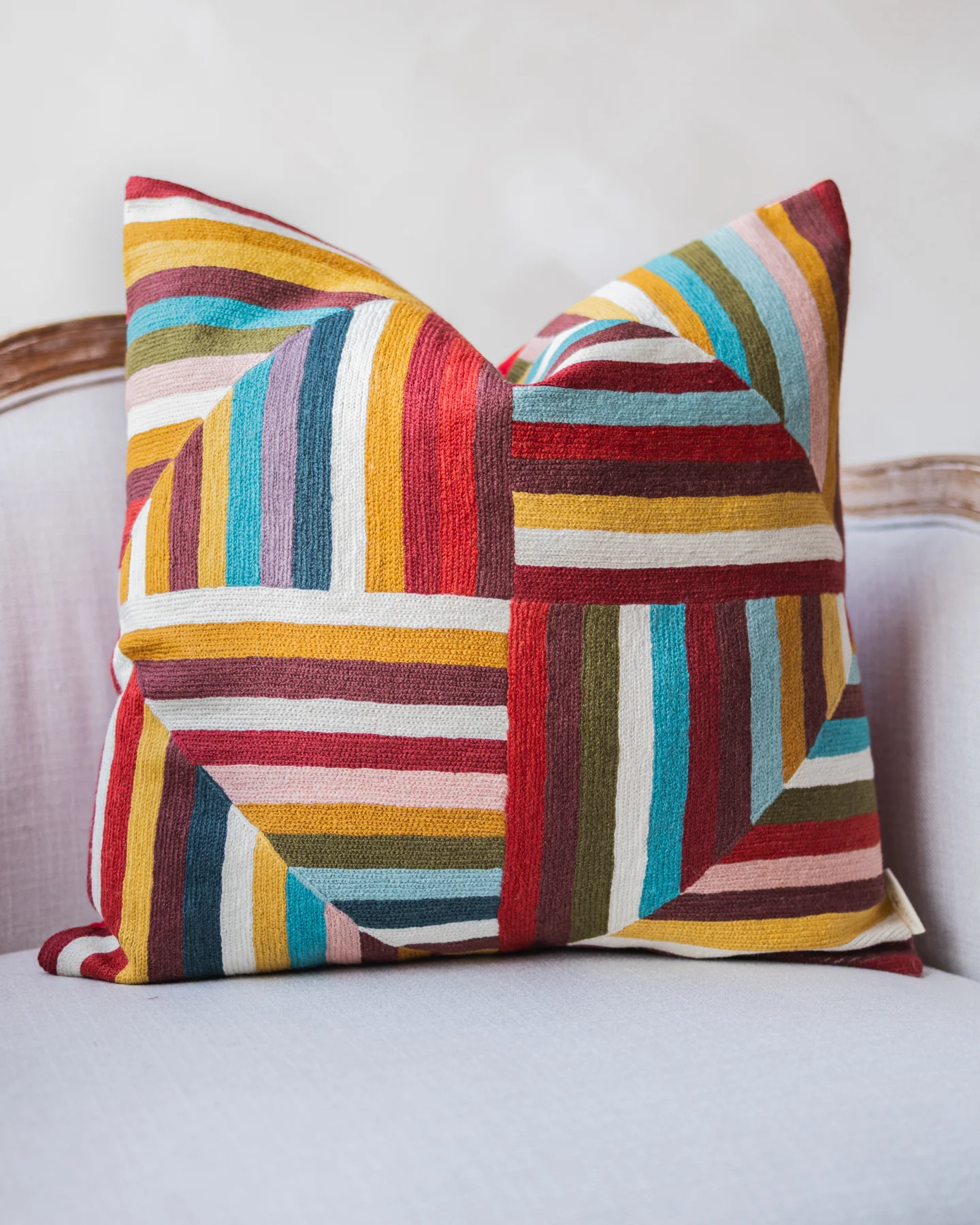Gwen Embroidered Organic Cotton Geometric Throw Pillow