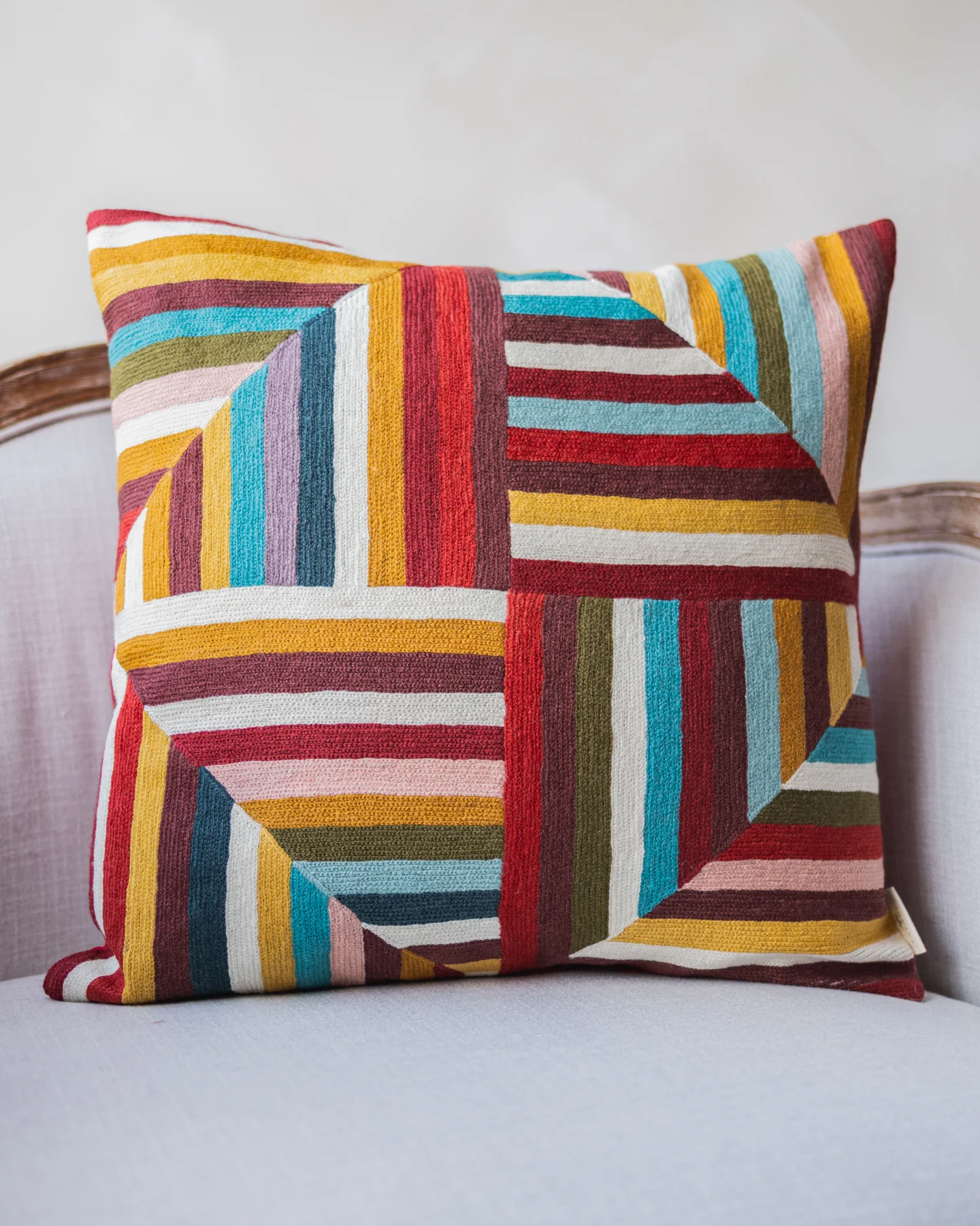 Gwen Embroidered Organic Cotton Geometric Throw Pillow - Image 4