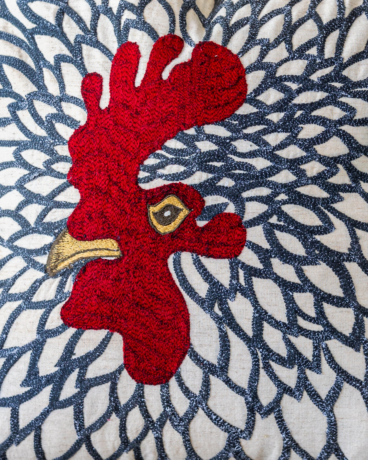 Hank Rooster Embroidered Cotton Throw Pillow - Image 2