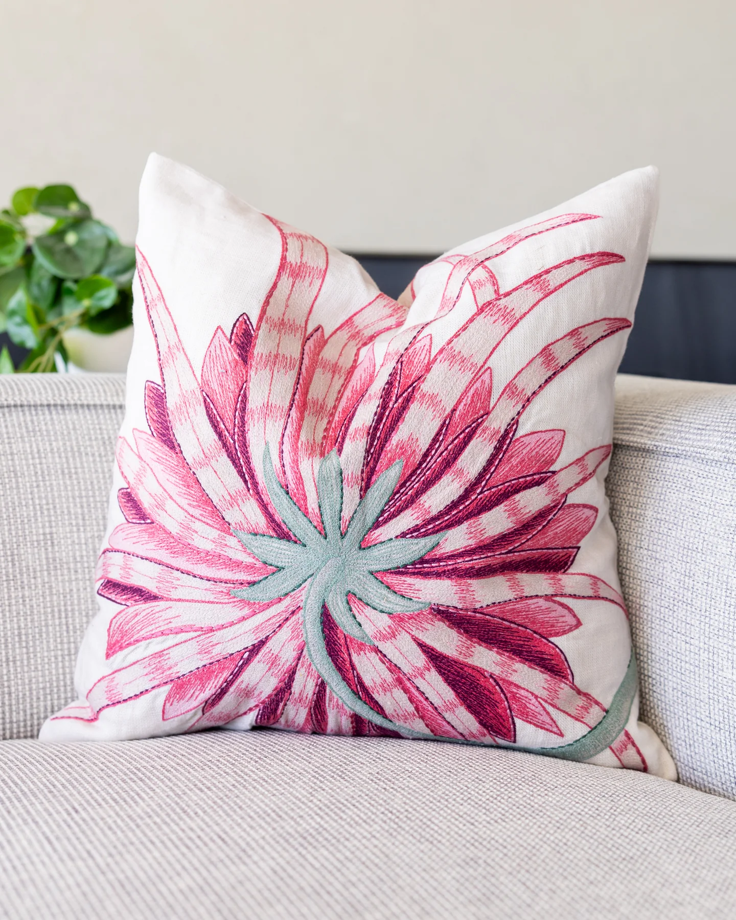 Kiera Linen Embroidered Throw Pillow - Image 2