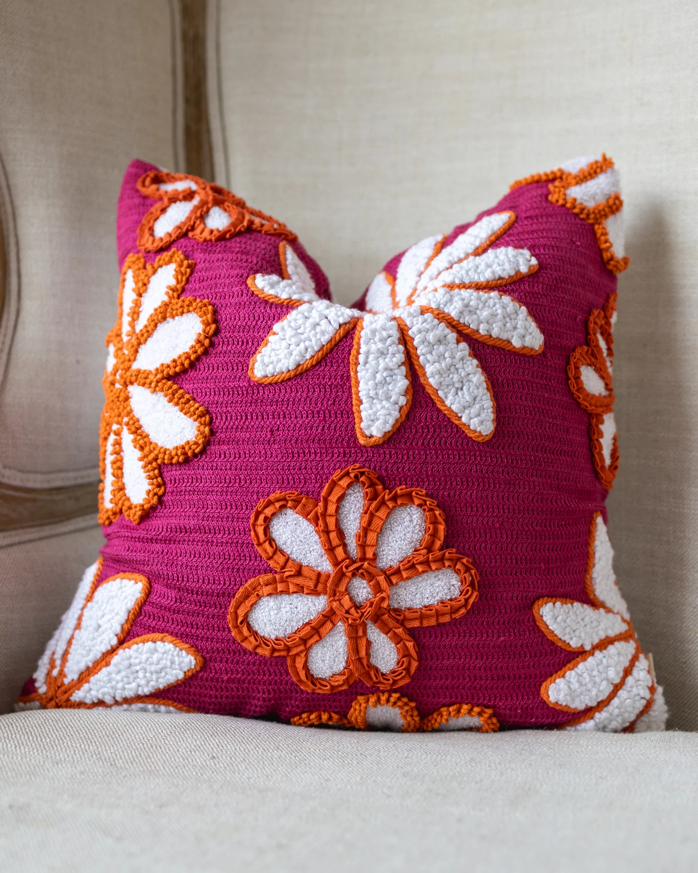Ashley Organic Cotton Flower Throw Pillow