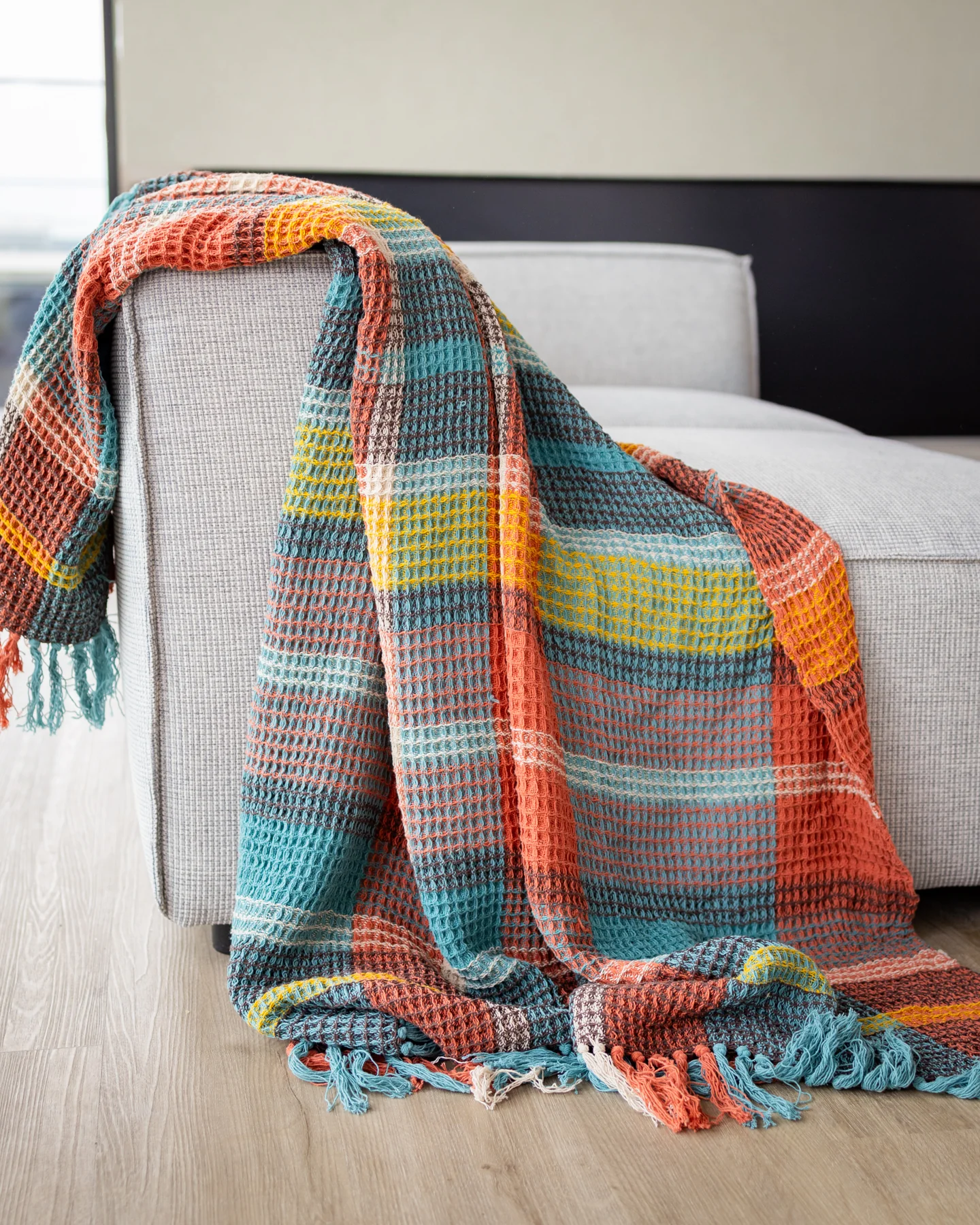 Pia Organic Cotton Waffle Knit Throw Blanket