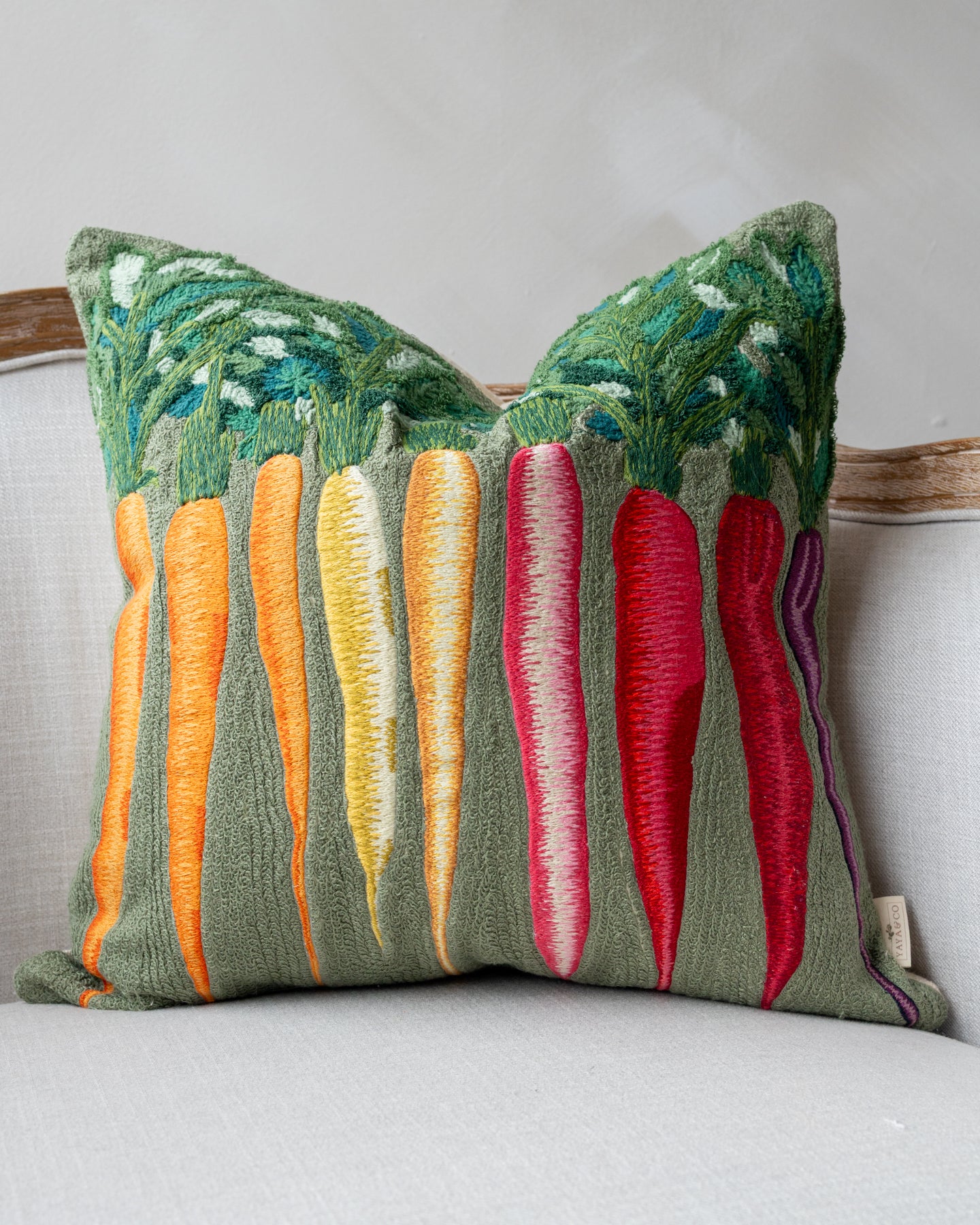 Sprouts Organic Cotton Carrot Abstract Embroidered Throw Pillow